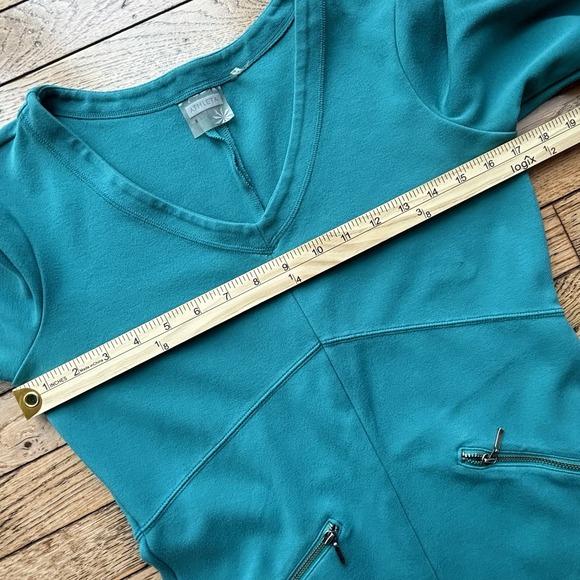 Athleta Ponte Celebration Green Knee Length Travel Dress Pockets Size S zippers - Picture 9 of 12